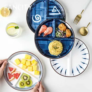 FANCITY Японски стил керамични под-раздели с чиния, домакински детска трехкамерная под-чиния, чиния за закуска за о