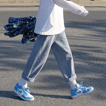 Мъжки Обикновена Дънки Корея, Ежедневна Мода Преки Свободни панталони Широките панталони Мъжки Harajuku Градинска Облекло По щиколотку Панталони