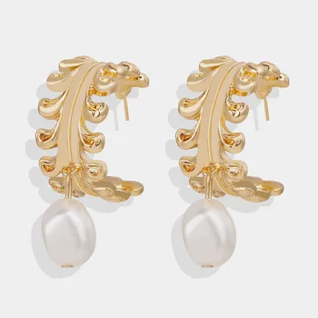 Мода голям обръч обеци бохемски реколта кръг обици с перли и златни бижута обеци за жени