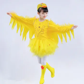 Високо Качество На Жълто Деца Патица Птица Пиле Животни Танцови Костюми Комплект, Подходящ За Деца На Карикатура На Сценичното Представяне На Облекло