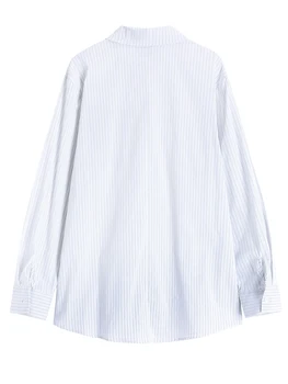 [ИАЛ] Women White Шарени Splied Big Size Blouse New Lapel Long Sleeve Loose Fit Shirt Fashion Tide Пролет Лято 2021 1DE0303