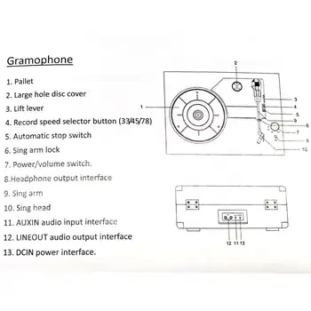 Безжичен USB bluetooth на 33, 45 и 78 об / мин LP Плейър Античен Грамофон Въртяща се маса Диск Винил аудио изход Изход