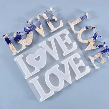 Епоксидни Форми Double LOVE English Word Designer направи си Сам Crystal Listing House Ръчно изработени Декоративни Меки Керамични и Гипсови Силиконови Форми