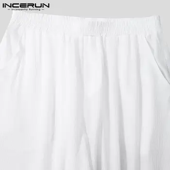 Мъжки Панталони За Сън Плътен Цвят Еластичен Колан Удобни 2021 Тънки Дъна за сън Мъжки Прозрачни Панталони За Почивка Домашно Облекло INCERUN 5XL