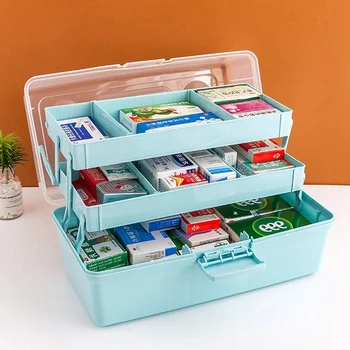 Семейството На Първа Помощ И Медицински Пластмасова Кутия За Съхранение Кутия С Голям Капацитет На Всяка Случайни Неща Организатор Преносим Медицина Авариен Комплект StorageBox