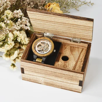 BOBO BIRD Мъжки Дървени Часовници, Автоматичен Механичен часовников Механизъм Луксозни и Ежедневни Часовници Светещите Стрелки с Дървена кутия