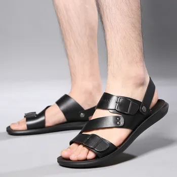 2021New Удобни Ежедневни сандали Сандали Мъжки Pentoufle Homme Възрастни мъжки Сандали Естествена Кожа Мъжки Летни Обувки Man