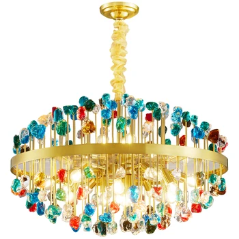 Нова Модерна Полилей Дневна Кръгла Цветна Кристален Лампа За Декорация Трапезария Спални Led Лампа