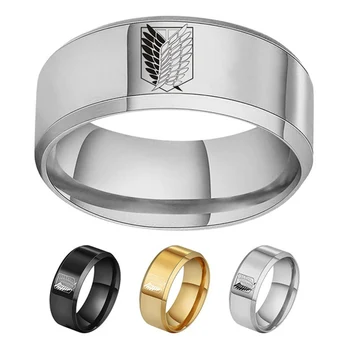 Hot Аниме Attack on Titan Black sliver Stainless Steel Ring Wings Of Liberty Flag Finger Rings For Men Women Jewelry Fans Gifts