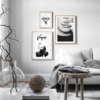 Плакати и щампи Vogue Coco Платно Живопис Black White Wall Pictures Fashion Art Couture за Хола Модерен Начало Декор