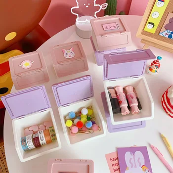 W&G Storage Box Момиче Organizer Japan Korean Сладко Desktop Organizer Mini Table Storage Pink Purple Storage Bucket Makeup Box