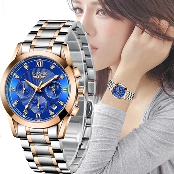 LIGE 2021 Women Watches Приятелка Watch Ladies Creative Steel Women ' s Bracelet Watches Female Waterproof Clock Montre Femme+Box