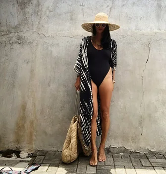 Fitshinling Summer Vintage Kimono Swimwear Halo Dying Beach Cover Up With Sashes на Извънгабаритни Дълга Жилетка Празнични Секси седалките