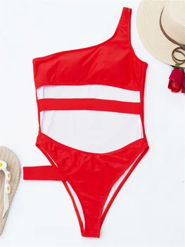 Para Praia 2021 Solid One Piece Swimwear Women Cut Out Бански Bandow Монокини Бански с едно рамо Дамски дрехи За плуване