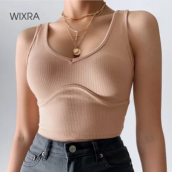 Wixra Women 2021 New Fashion Tank Дълбоко V-Образно Деколте Вязаный Тънък без Ръкави Мозайка Секси Дама на Summer Top Navel
