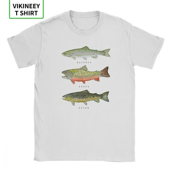 Кафява Пъстърва Триада Забавна Тениска за Мъже Fish Fly Fish Дрехи с Къс Ръкав Класически Тениски Памук За-Образно Деколте Тениска
