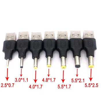 1pcs DC Power plug connector 5.5x2.5 от 5.5x2.1 5.5x1.7 4.8x1.7 4.0x1.7 3.0x1.1 2.5x0.7mm DC male Adapter Connector to USB 2.0 A