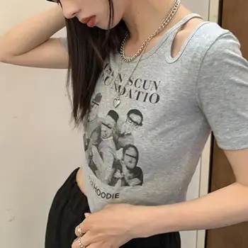 Yedians Summer T-shirt Women Short Sleeve Print Graphic T Тениски Irregual Смешни T Тениски Women Slim Crop Top Harajuku Tee Tops