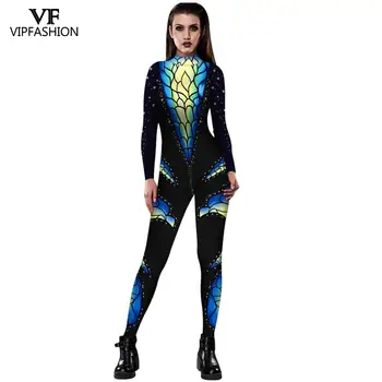 VIP FASHION Mechanical Bodysuit Halloween Costumes For Women 3D Print Rose Skeleton Гащеризон Плюс Размера на Cosplay Костюм