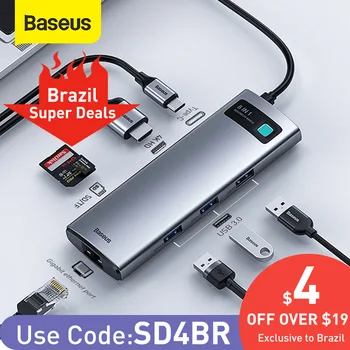 Baseus C USB ХЪБ Type C to HDMI-съвместим адаптер USB 3.0 8 in 1 Type C ХЪБ Dock за MacBook Pro Air C USB Сплитер