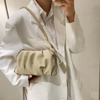 [BXX] Ретро изкуствена Кожа Набръчкана Чанти Обикновено Жените 2021 Мода Маркова Верига Рамо Чанта Lady Тенденция Чанти, Портфейли HU602