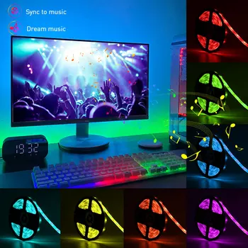 Работа С Алекса Google Home LED Strip Светлини 12V Sasha Smart WiFi RGB Decoration Lighting Room For Holiday Коледно Парти