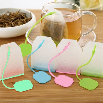 1бр Силикон Чай Infuser Bag FineGood за Многократна употреба Безопасни Губим Листни Пакетчета чай Цедка Филтър За Чай Прибори Случаен Цвят