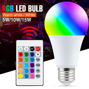 E27 Smart Control Lamp Led RGB Light Dimmable 5W 10W 15W RGBW Led Lamp Colorful Changing Led Bulb Lampada RGBW White Decor Home