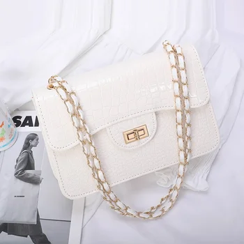 2021 Брандираната дизайнерска дамска чанта през Рамо Дама Мода Метални вериги клатч Куриерска чанта Луксозна Кожена черна чанта в чантата си