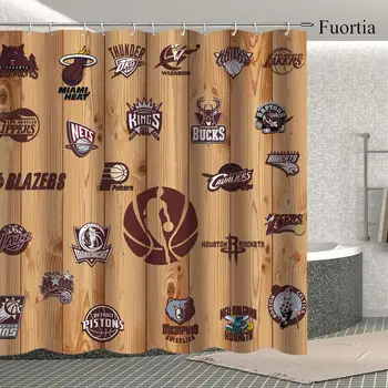 Завеса за Душ за NBA American Баскетбол Team Логото на Завеси За Баня и Кърпа и Аксесоари За Баня Набор от Плат Дървена Фон