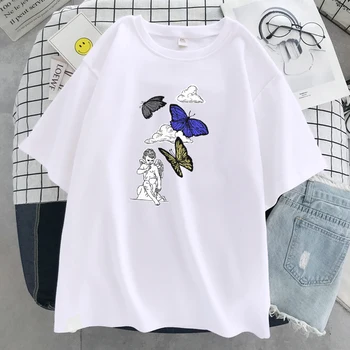 Прекрасен Ангел Baby пеперуда Печат на Тениски Дамски Harajuku Свободни Ризи Хип-Хоп Големи Тениски Творчество Качеството на Марката Топ