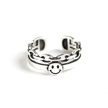 2021 Trend Ман Rings For Women INS Smiling Face Ring Готически Vintage Fashion Simple Rings For Man Jewlery For Women на Едро