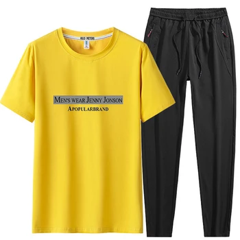 2021 Лято Памук С Къс Ръкав Тениски Костюми За мъже 6 Xl Свободното време, Спортни Панталони От две части, Голям Ярда Облекло за Мъже Пътеки, Определени