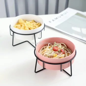 Nordic Creative Salad Bowl Instant Noodle Soup Bowl Fruit Bowl Десерт Bowl Западна Керамични Съдове Сушени Плодове Желязо Рамка Набор От