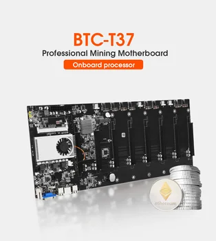 БТК-T37 Riserless Mining дънна Платка в КОМПЛЕКТ С ПРОЦЕСОР С 8 GPU Bitcoin Crypto Etherum Mining С MSATA 64GB SSD 4GB DDR3 RAM Pcie 16X