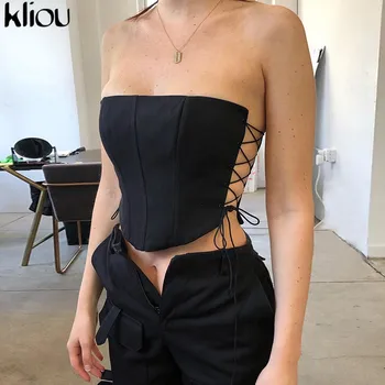 Kliou Breast Wrap Sexy Hot Bandage Top Women Ръкави Без Гръб Solid Fashion Party Clubwear Bodycon Изрязване На Върховете
