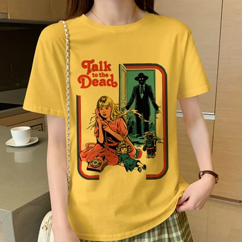 Harajuku Готика Graphic T Тениски Talk To The Dead Аниме Tshirt Summer Short Sleeve Tees О-образно деколте Plus Size Големи жълти тениски