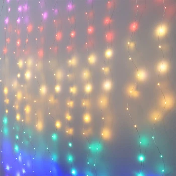1.5x2m Дъгата Завеса Струнни Светлини LED Гирлянди Прозорец Фея Светлина 210 LED Сватба Начало Спалня Закрит Коледен Декор