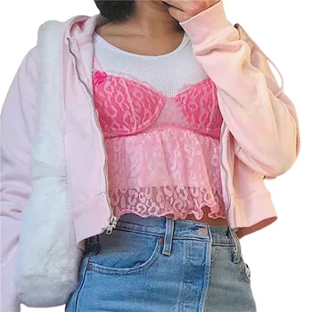 Y2k Танкове Върховете на Растениевъдството Дантела Сладък Femme Halter Розово За момичета Секси Потници Жена 2020 Неопределено Модни Дамски Блузи Летни Sweetown