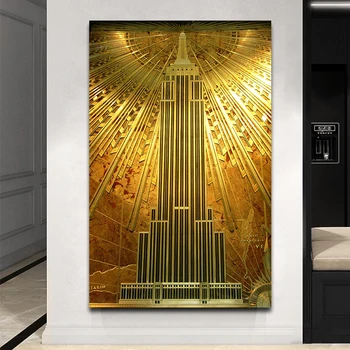 Злато Empire State Building Deco Платно Живопис Щампи и Плакат на Стената Художествени Картини за Хола Украса на Дома си, Без Рамка