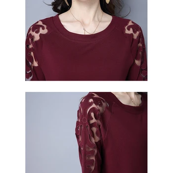 Дамска блуза, Блузи и Ежедневни Плюс Размер лейси Риза 2021 Нова Мода С Дълъг Ръкав Блузи О-образно деколте Дамски Дрехи, Пуловери Femme 7137 50