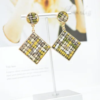 2020 New Korea Ръчно Изработени Тъкани Геометричен Large Square Long Drop Earrings For Women Момиче