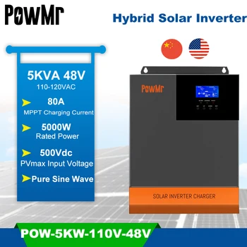 PowMr MPPT Слънчев Инвертор 5000W 110V/120V DC 48V 50HZ/60HZ Чиста Синусоидална Инвертор С контролер на Заряд на PV 500VDC 80A