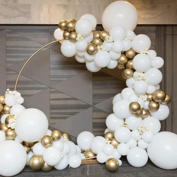 126 бр./компл. Матирано бяло Злато Метални балони венец арка комплект baby Shower сватба, рожден ден Хром Балон Украса на деца