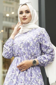 Еластичен колан Цвете Модел Рокля Рокля Исляма Рокля Abayas Жени Vestidos Халат Longue Vetement Femme Musulman Абая Dubai