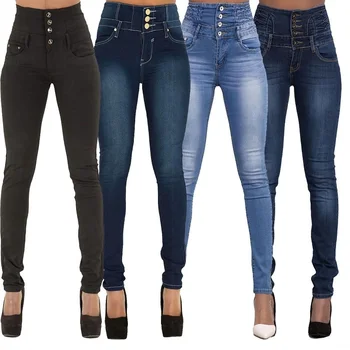 Brand New Highquality Wholesale Woman Denim Молив Pants Top Brand Stretch Jeans High Waist Pants Women High Waist Jeans