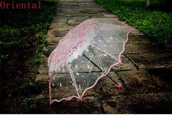 Удебеляване на Прозрачен Трикратен Дъжд Чадър Японски Черешов Цвят Пластмаса, PVC Прозрачен Nikola Чадъри Жени parapluie
