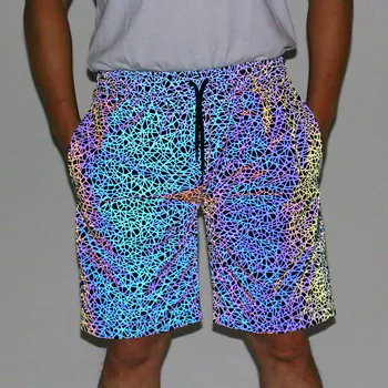 Новият Пристигането На Мъжете Цветни Светлоотразителни Шорти Мода Градинска Хип-Хоп Облекла Ежедневни Отразяват Светлината Бермуда Masculina Плюс Размер