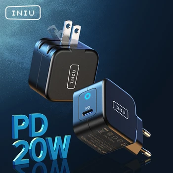INIU PD 20W C USB Зарядно Устройство LED EU Plug Fast Phone Charge US Wall Adapter За iPhone 12 11 X AirPods iPad Huawei, Xiaomi Samsung и LG