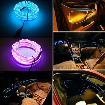 3 Метра Автомобила Вътрешно Осветление на 5 LED Лента Украса Венец Въжето Тръба Линия Гъвкав Неонова Светлина С Цигара Устройство